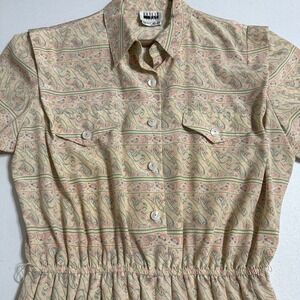 Vintage 80's Leslie Fay Buttercup Paisley Shirt Dress Short Sleeve Belted‎ Sz 16